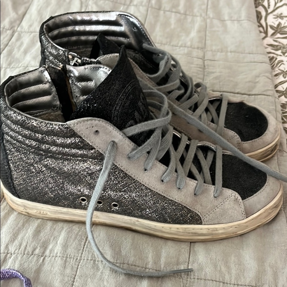 P448 Black and Silver High-Top Sneakers with Metallic Design